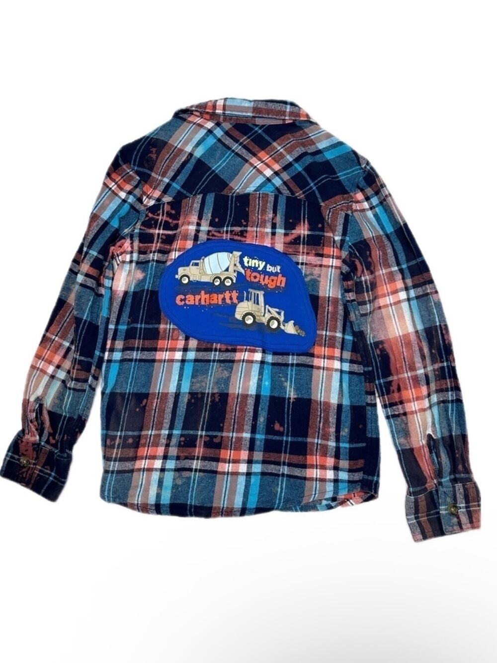 Kid trucks flannel up cycle bleach distressed kids 7 blue orange